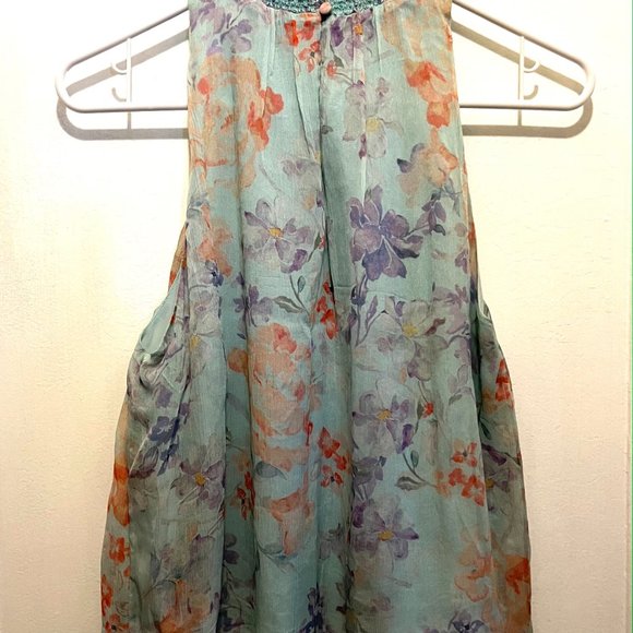 SOLD Alice + Olivia Green Floral Sleeveless Halter Neck Blouse Top Women's Sz XS - Picture 4 of 7